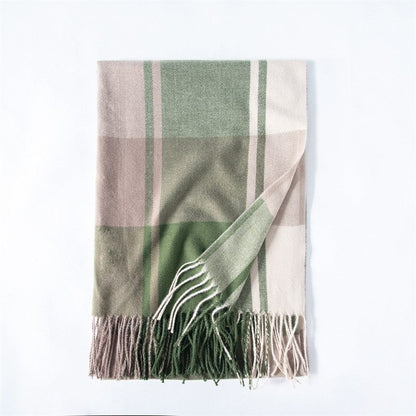 Soft Warm Fringed Plaid Scarf