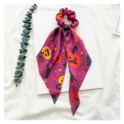 Halloween Printed Satin Scarf Scrunchies
