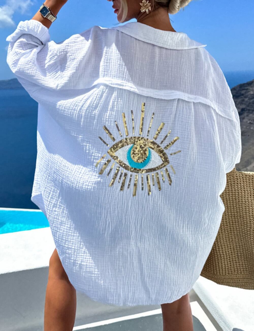 Casual V-Neck Sequins Long Sleeve Top