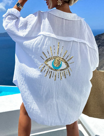 Casual V-Neck Sequins Long Sleeve Top