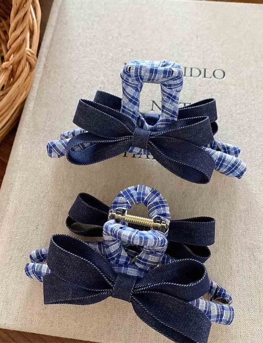 Elegant Bow Knot Plaid Hair Claw