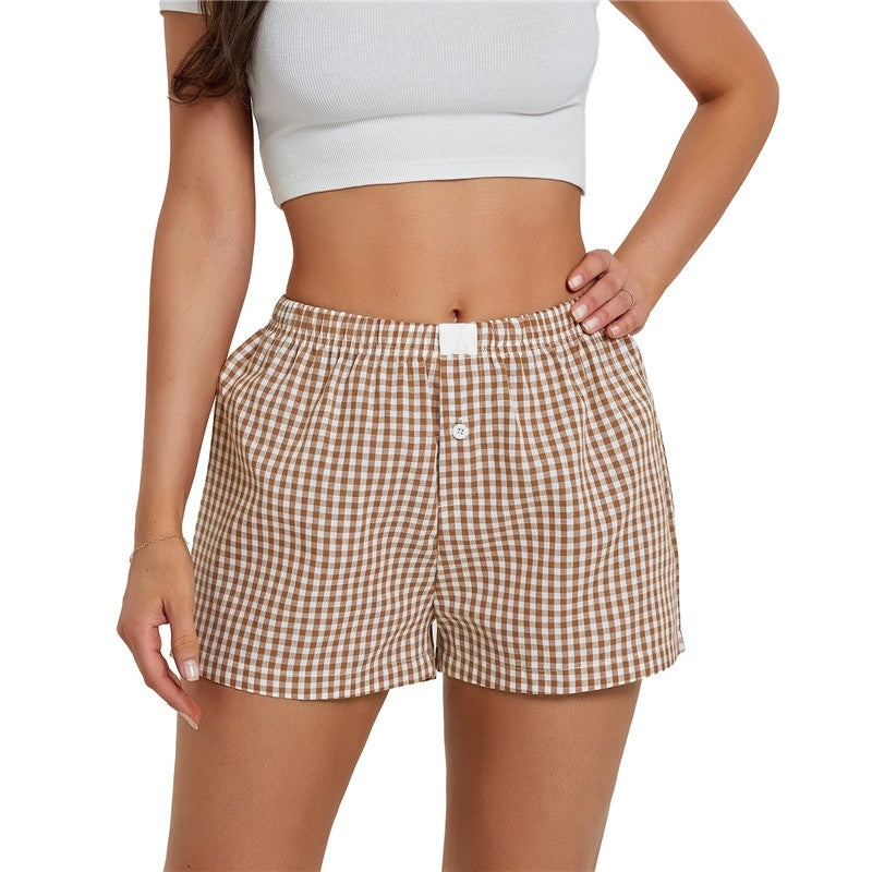 High Waist Loose Wide Leg Plaid Shorts