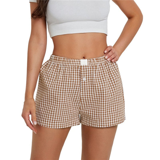 High Waist Loose Wide Leg Plaid Shorts