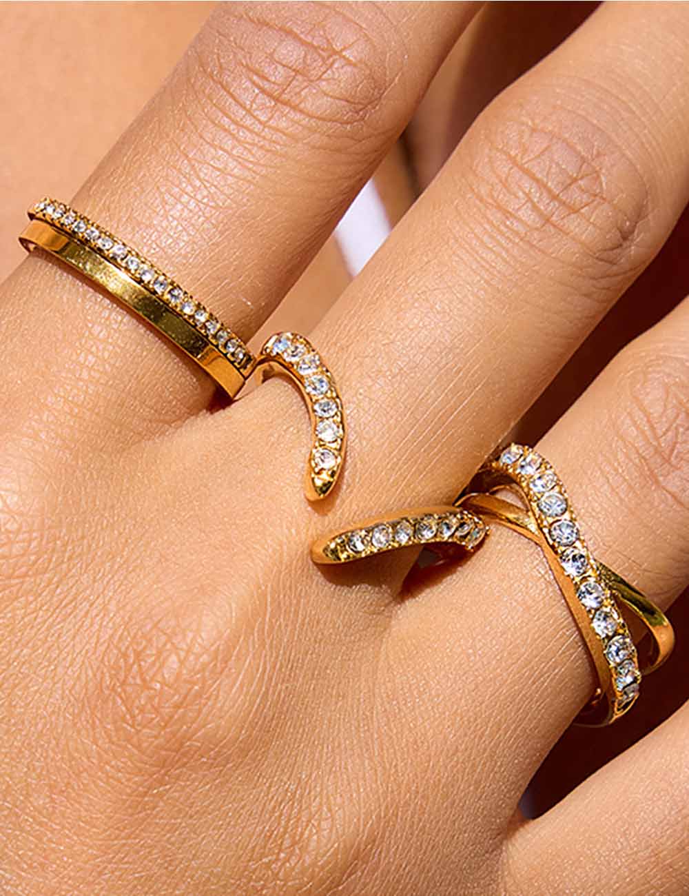 Trendy Rhinestone Gold Plated Geometric Ring