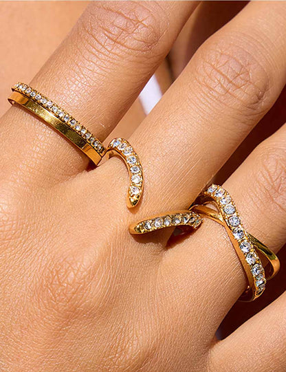 Trendy Rhinestone Gold Plated Geometric Ring