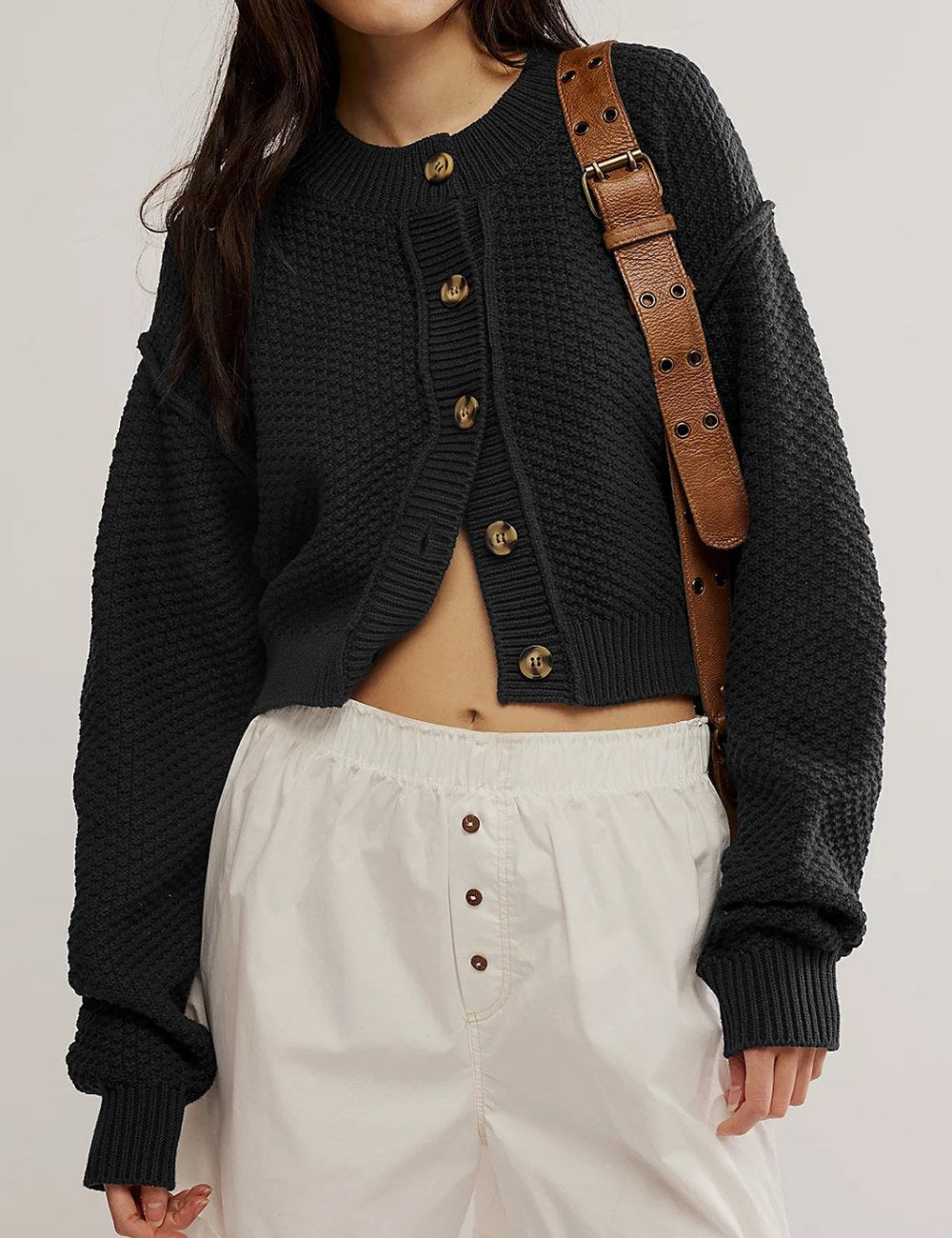 Solid Color Loose Button Knit Crdigan