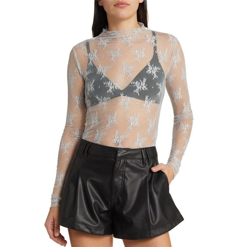 Sheer Lace Mesh Printed Top
