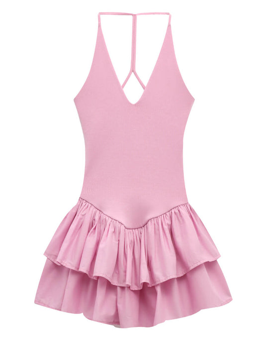 Simple Solid Color Halter Ruffle Dress