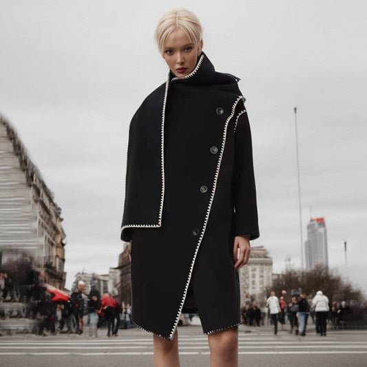 Long Sleeve Single Breasted Irregular  Casual Loose Cape Outerwear