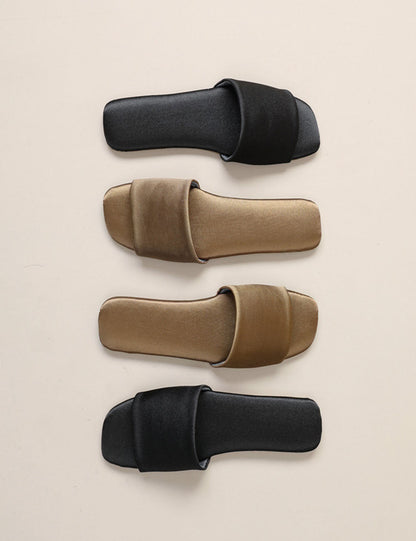Elegant Solid Color Satin Open Toe Slippers