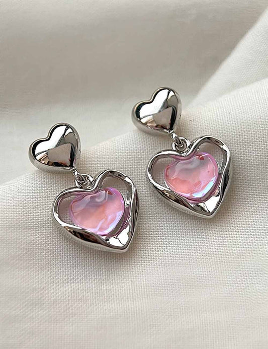 Sweet Iridescent Heart Stud Earrings
