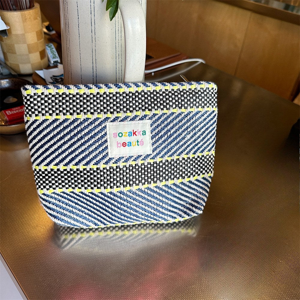 Color Block Striped Large Capacity Make Up Bag