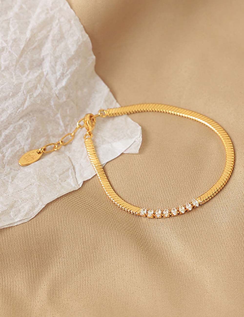 Vintage Gold Plated Zirconia Snake Chain Bracelet