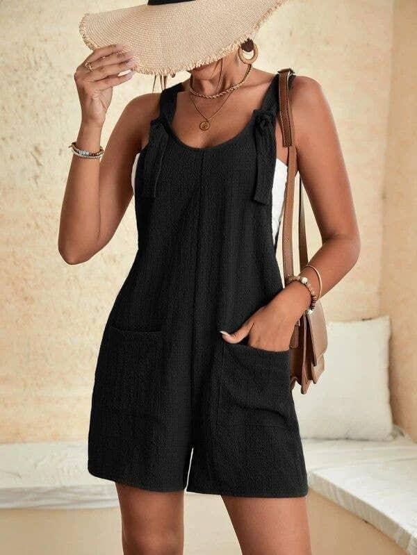 Solid Color Pocket Short Jumpsuit