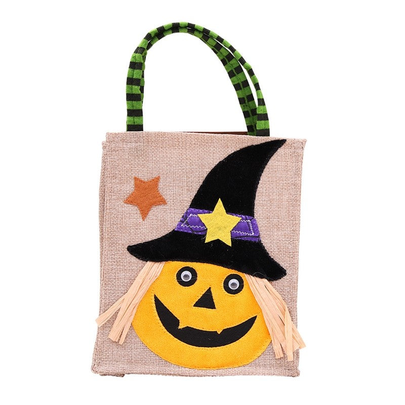 Cute Cartoon Patchwork Linen Candy Gift Bag Halloween Decoration