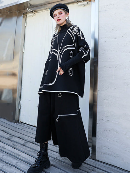 Original Print Irregularity Knitting Sweater