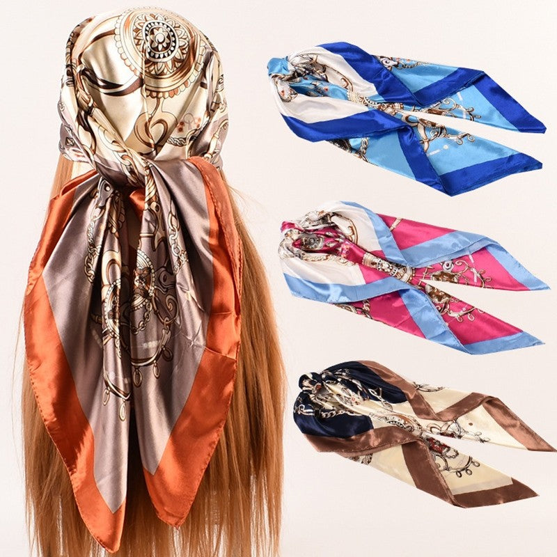 Satin Vintage Printed Square Head Scarf