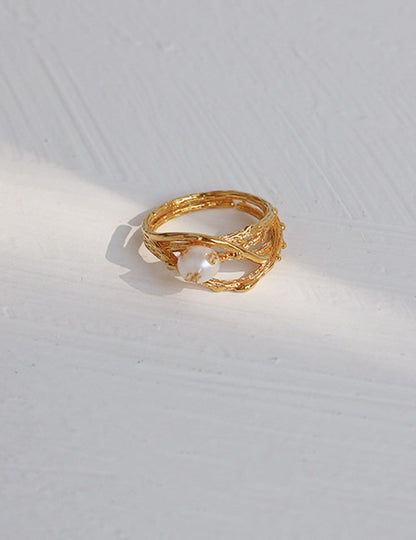 Retro Pearl Nest  Adjustable Open Ring