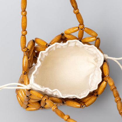 Wooden Bead Drawstring Handbag