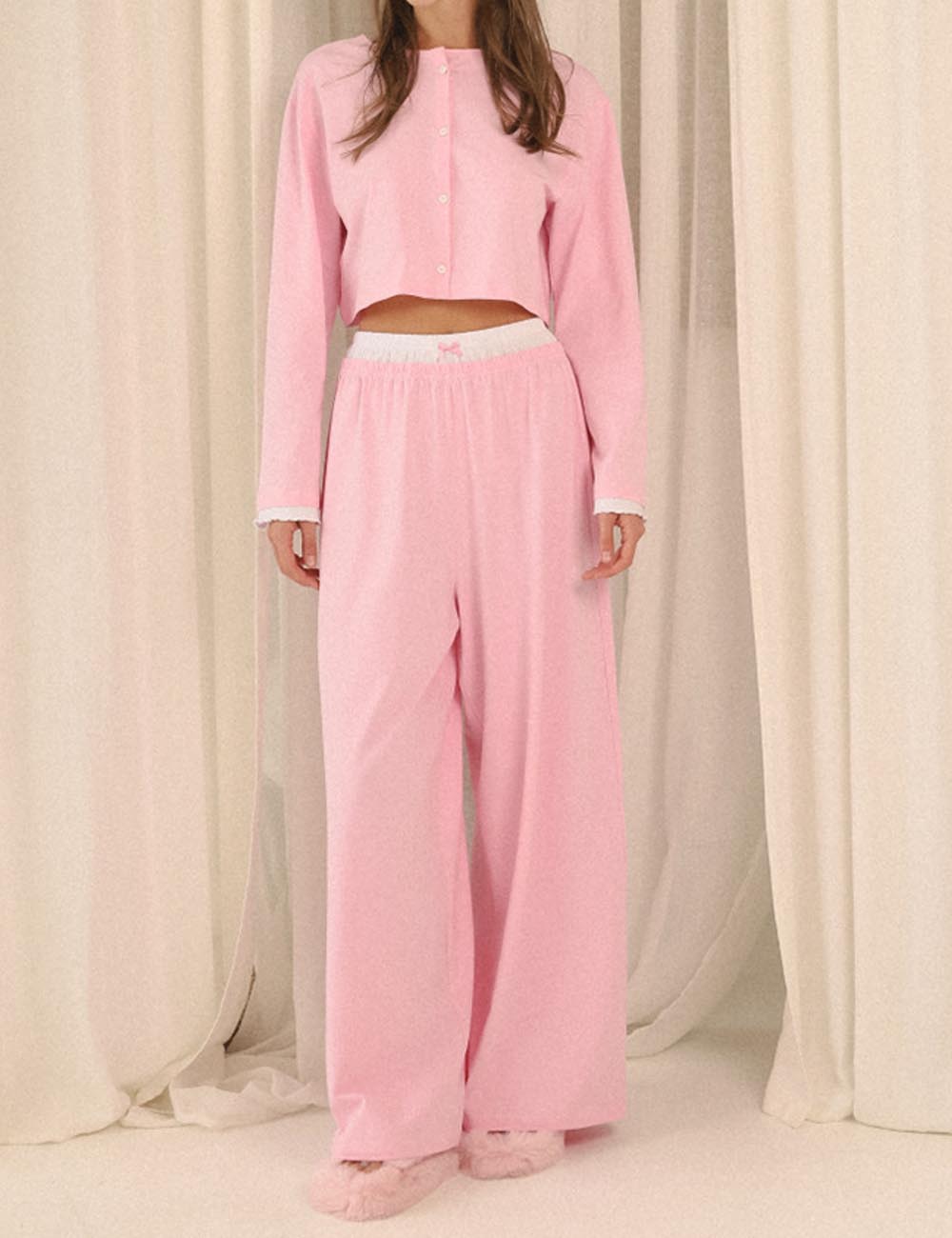 Casual Color Block Long Sleeve Sleepwear Set