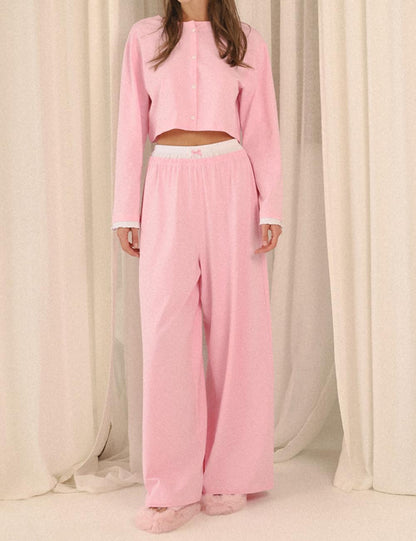 Casual Color Block Long Sleeve Sleepwear Set