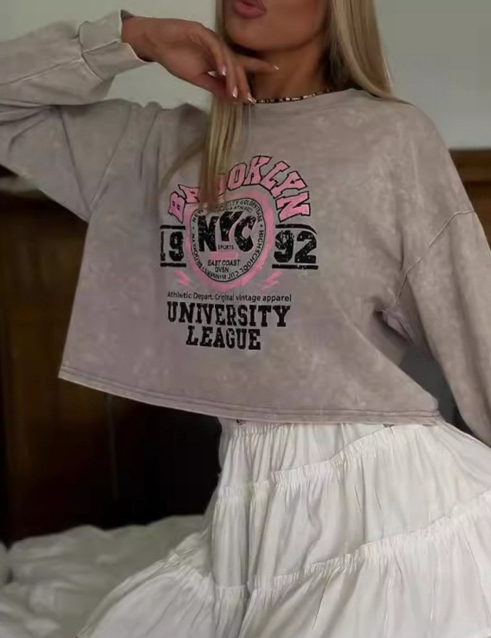 Letter Print Loose Short Hoodie