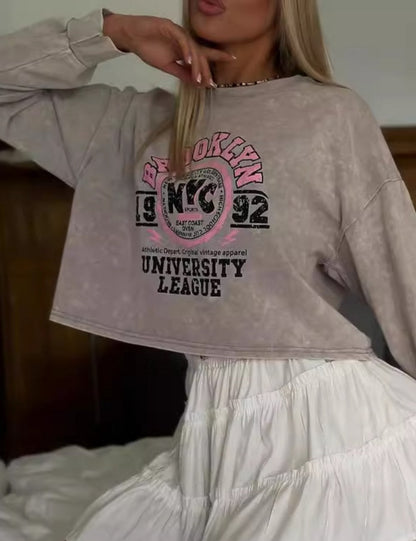 Letter Print Loose Short Hoodie