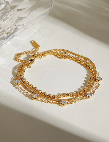 Multi-Layer Gold Plated Rhinestone Chain Bracelet