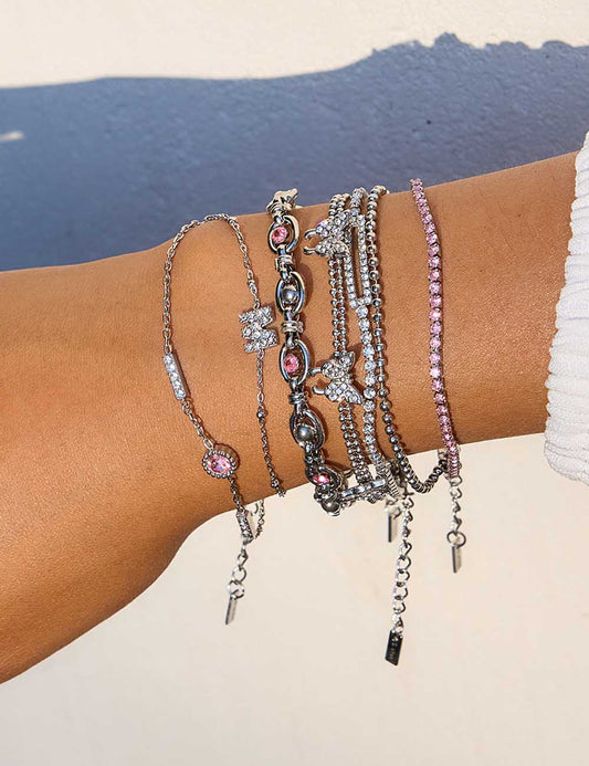 Stainless Steel Charm Linked Chain Strand Bracelet