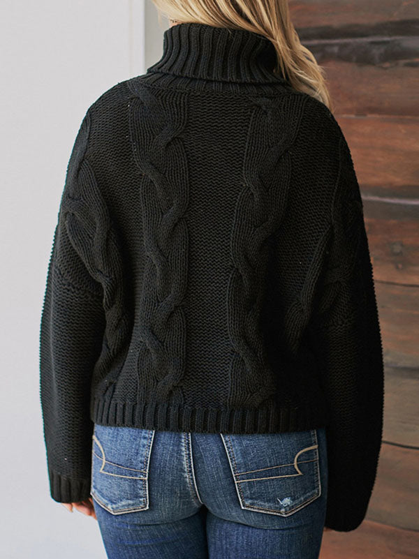 Jacquard High-Neck Long Sleeves Sweater Tops