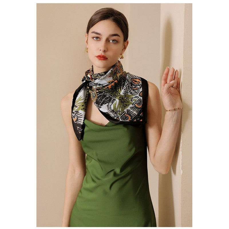 Printed Large Square Retro Simulation Silk Scarf