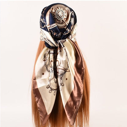 Satin Vintage Printed Square Head Scarf