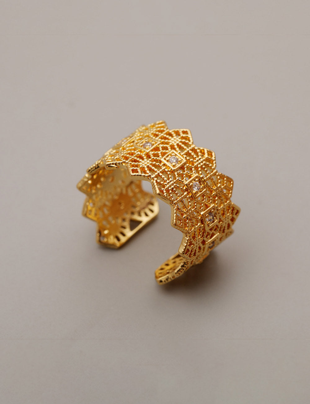 Minimalist Crown Zircon Open Adjustable Ring