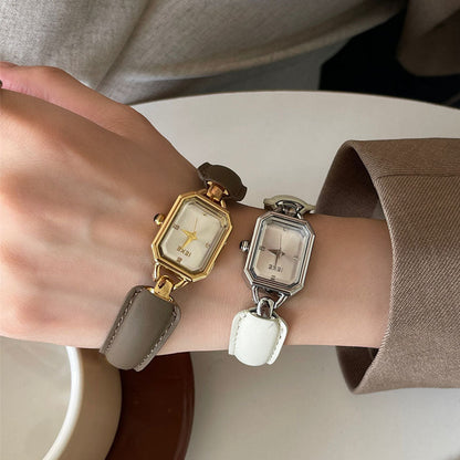 Elegant Square Dial Leather Bracelet Quartz Watch