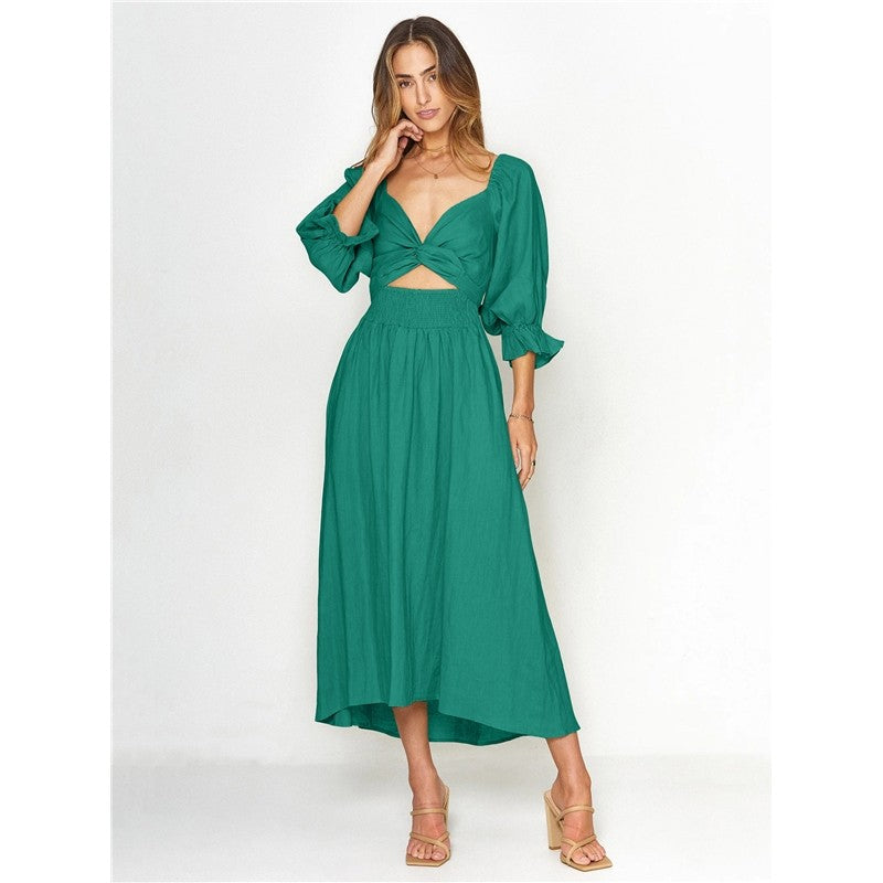 Elegant Fall Off Shoulder High Waist A Line Midi Dress