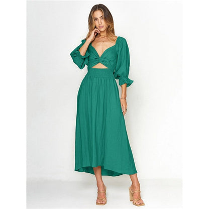 Elegant Fall Off Shoulder High Waist A Line Midi Dress