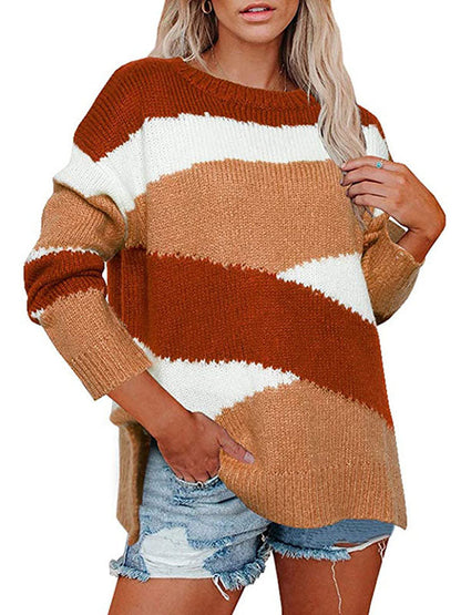 Irregularity Striped Long Sleeves Sweater Tops