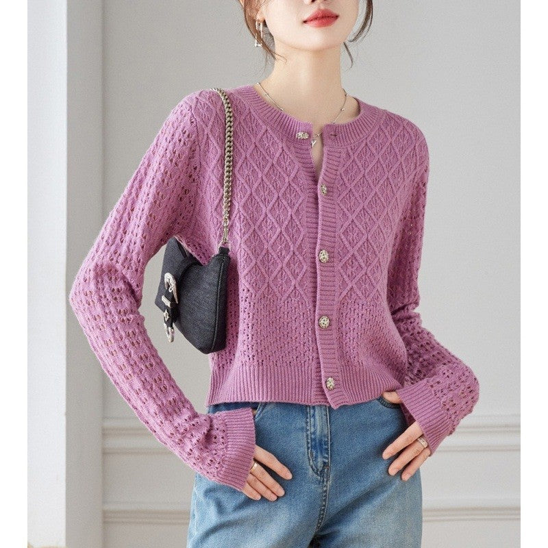 Elegant Hollow Knit Sweater Coat