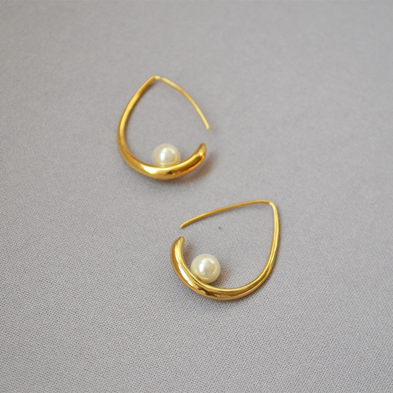 Gold Plated Teardrop Pearl Hoop Earrings