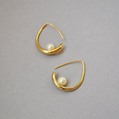 Gold Plated Teardrop Pearl Hoop Earrings