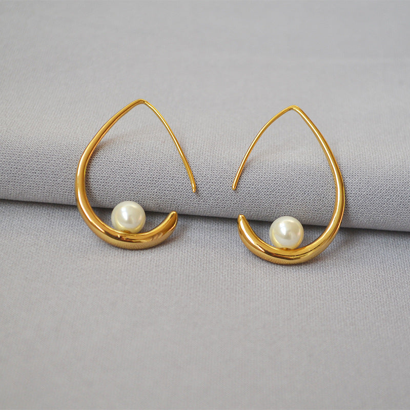 Gold Plated Teardrop Pearl Hoop Earrings