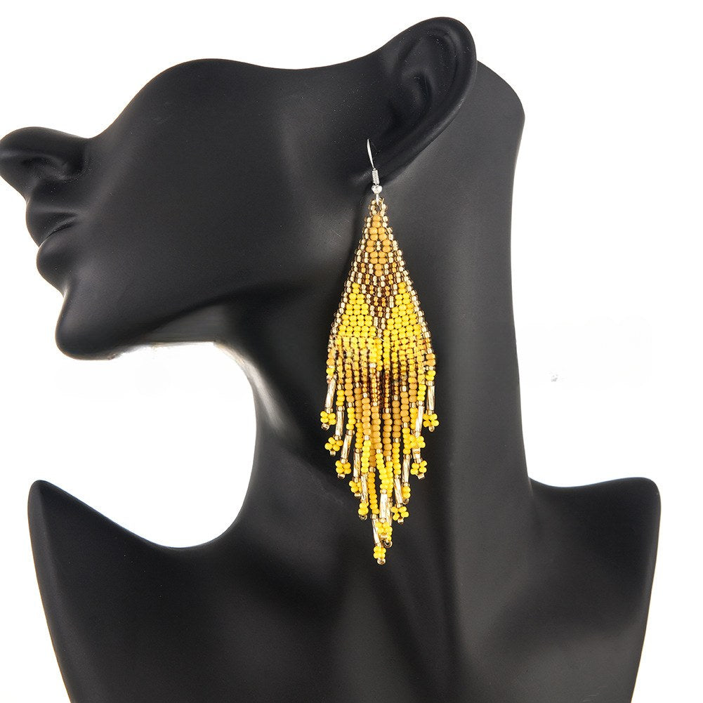 Colorful Tassel Elegant Beads Long Earrings