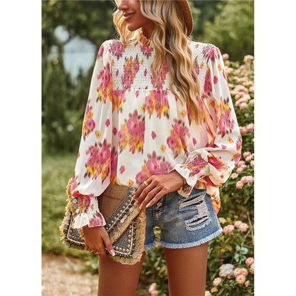Long Sleeves Floral Printed Double-Layer Blouse