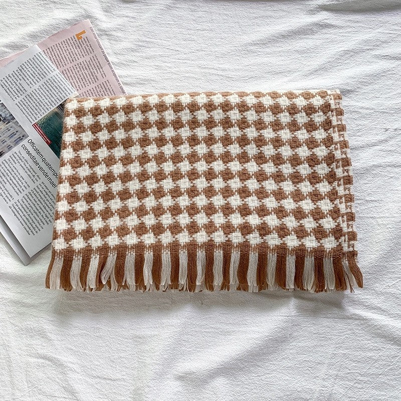 Thick Houndstooth Winter Tassel Shawl Scarf