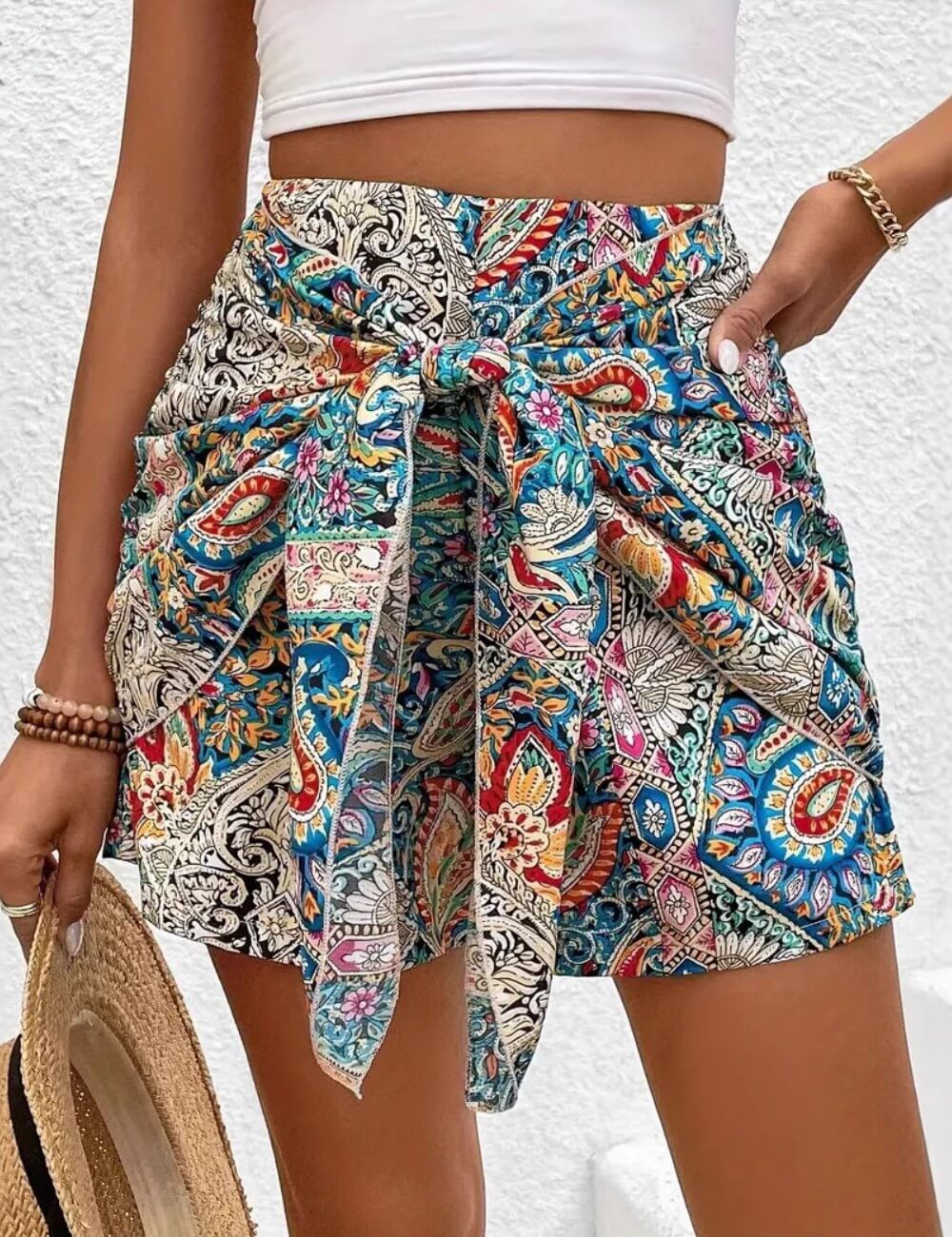 Bohemia Print Knot High Waist Shorts