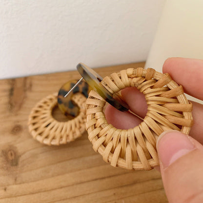 Leopard Round Rattan Acrylic Drop Earrings