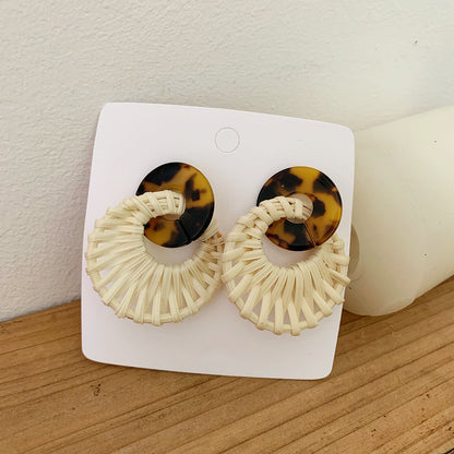 Leopard Round Rattan Acrylic Drop Earrings