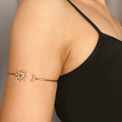 Simple Zircon Sun Moon Adjustable Arm Cuff