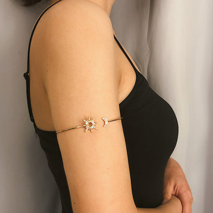 Simple Zircon Sun Moon Adjustable Arm Cuff