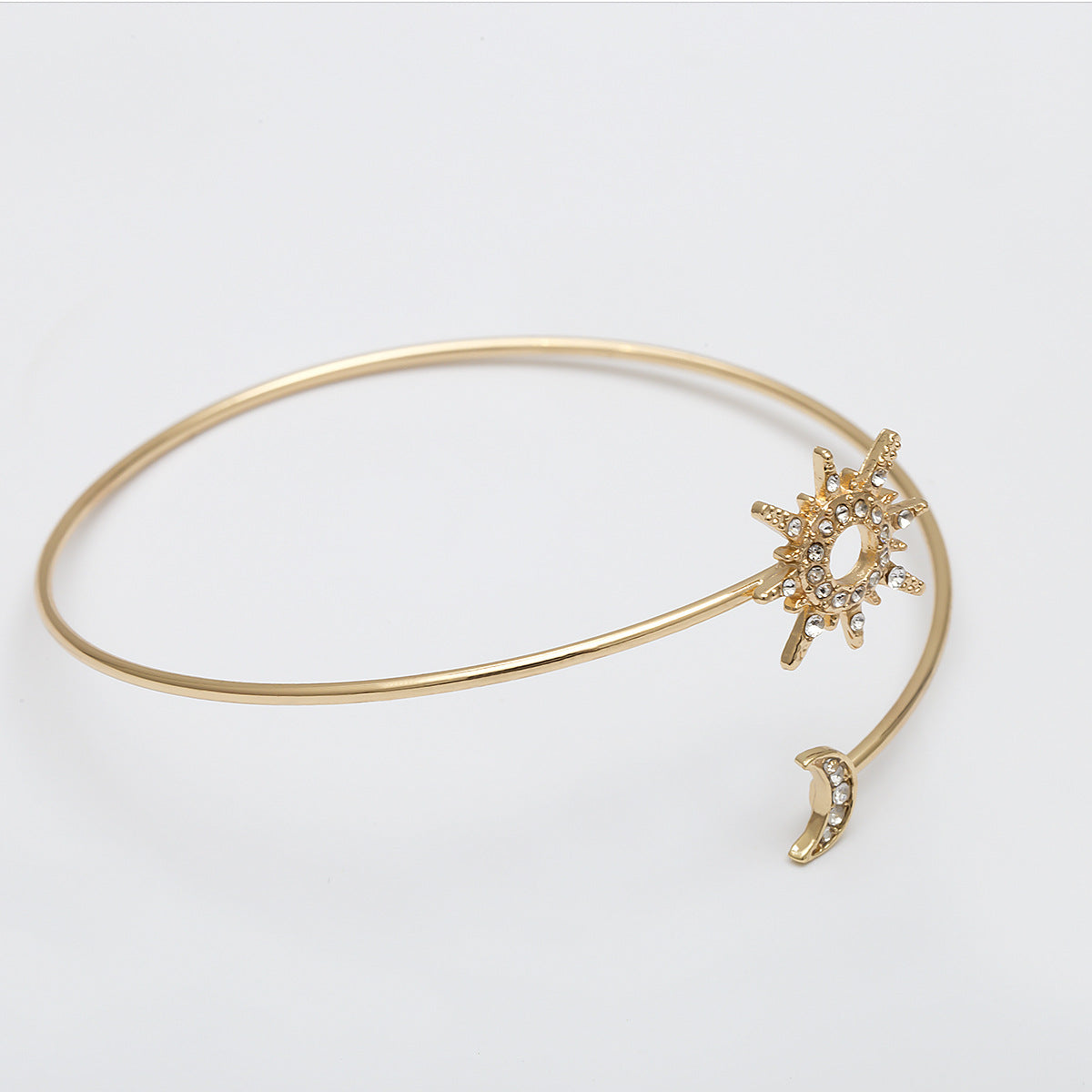 Simple Zircon Sun Moon Adjustable Arm Cuff